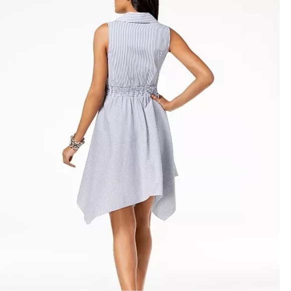 INC Blue White Size 6 Sleeveless Handkerchief Shirtdress Preppy Nautical Spring - Picture 2 of 10